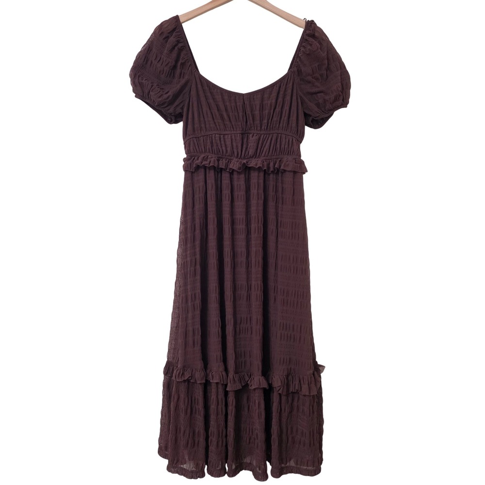 Altar'd State Tiered Milkmaid Midi Dress Sz M Brown Sheer Mesh Y2K Fairy Cottage